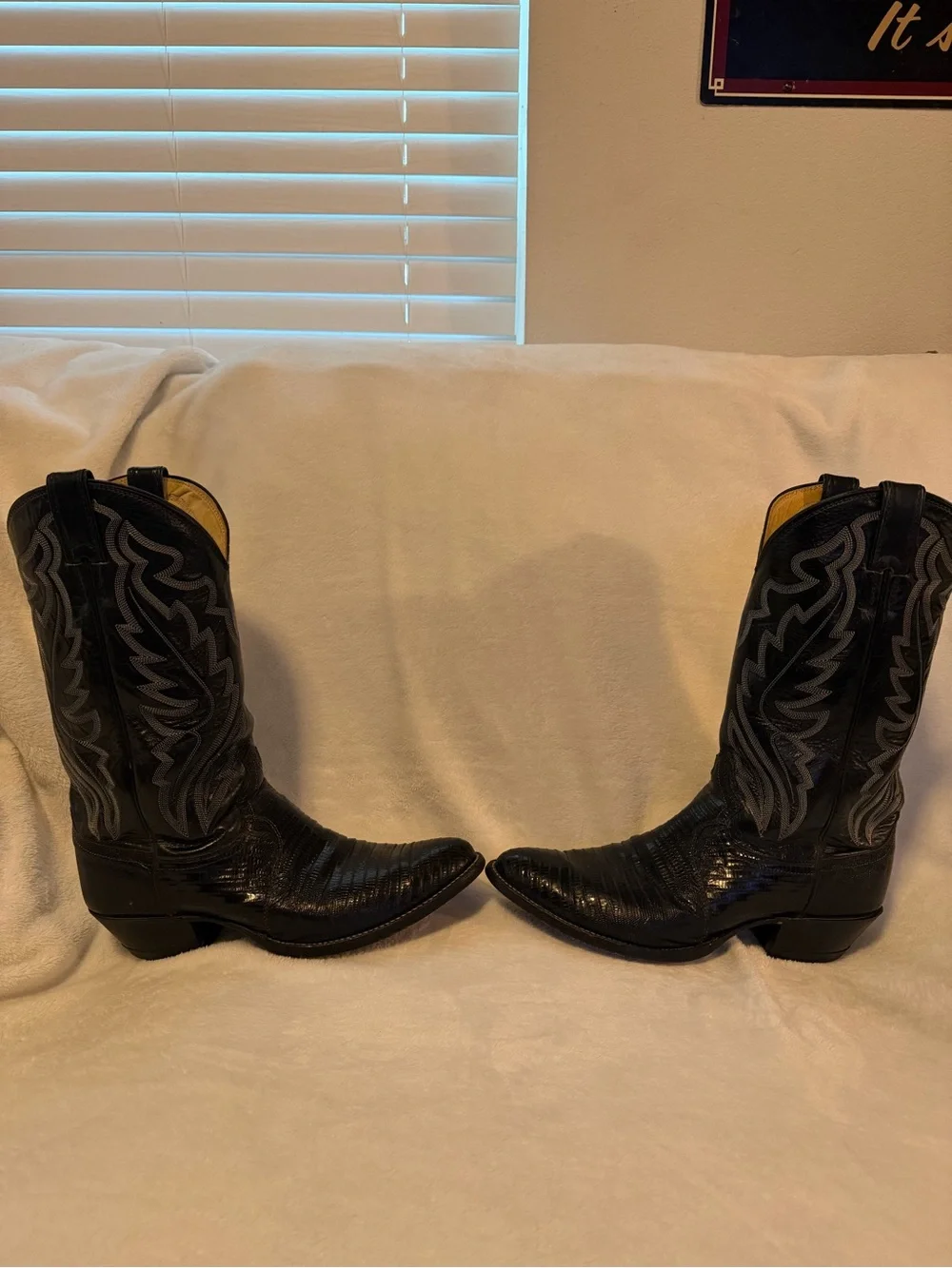Vintage Justin Black Lizard Print Leather Western 10EE Cowboy Boots